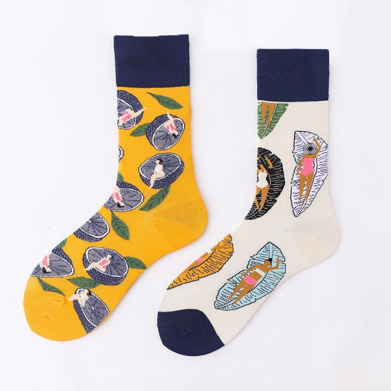 Mid-Calf AB Socks Men and Women Ins Trendy Socks Cartoon Street Cool European and American Version Cotton Socks Fashion Brand Fashionable Asymmetric Socks - Image 17