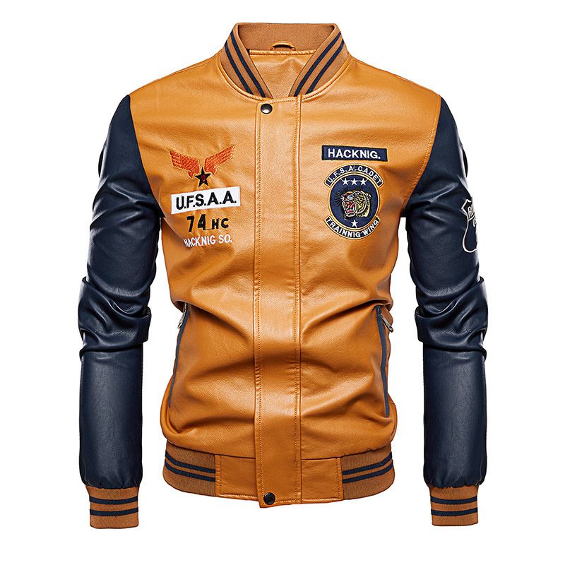 2024 New Motorcycle Leather Clothing Men's Leather Jackets Cross-Border Amazon AliExpress Fashion Embroidery Baseball Uniform - Image 9