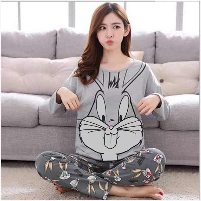 Spring and Autumn Cartoon Long Sleeve Pajamas Women's Trousers Large Size Cute Women's Winter Homewear Suit - Image 9