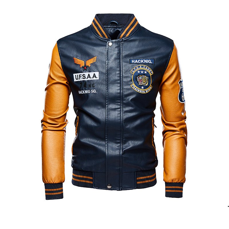 2024 New Motorcycle Leather Clothing Men's Leather Jackets Cross-Border Amazon AliExpress Fashion Embroidery Baseball Uniform - Image 10