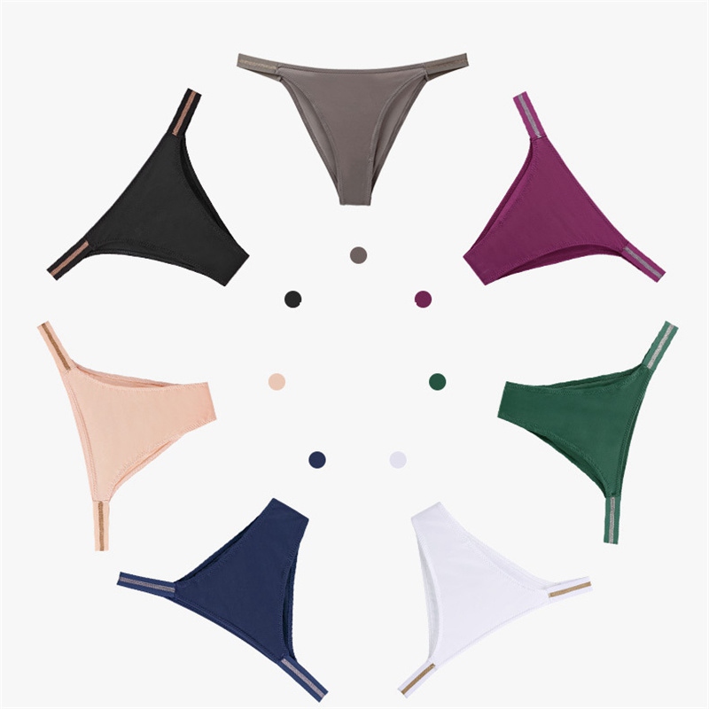 European and American Sexy Seamless Underwear Women's Pure Desire Mid-Waist Ice Silk Bikini Hip Lifting Triangle Underwear No Feeling Comfortable Cotton Crotch - Image 9