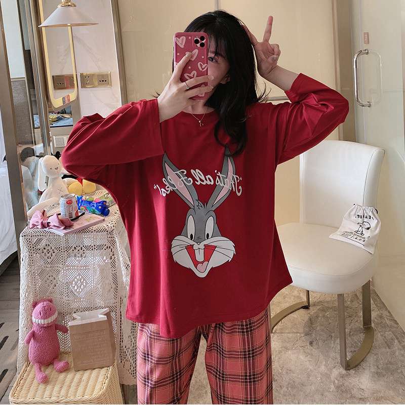 Spring and Autumn Cartoon Long Sleeve Pajamas Women's Trousers Large Size Cute Women's Winter Homewear Suit - Image 10
