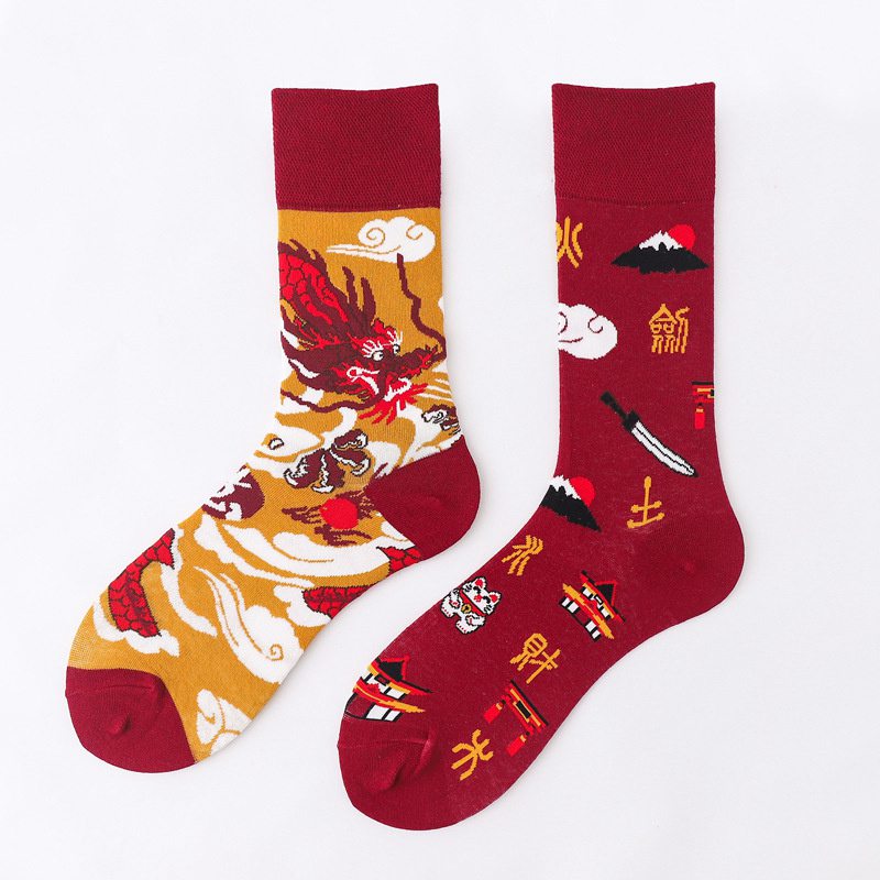 Mid-Calf AB Socks Men and Women Ins Trendy Socks Cartoon Street Cool European and American Version Cotton Socks Fashion Brand Fashionable Asymmetric Socks - Image 14