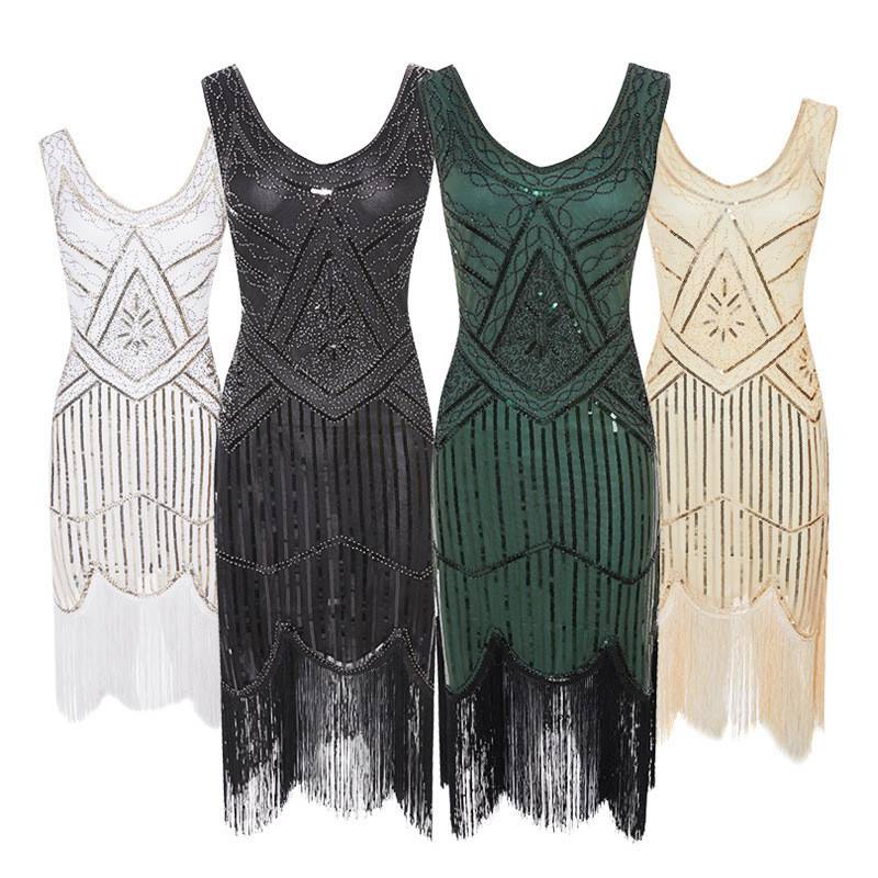 1920's Dress Great Gatsby Costume Cocktail Party Sequin Fringe Flapper