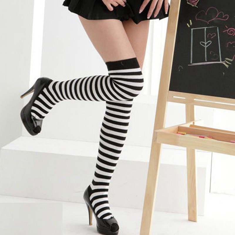 All-Matching Color Stripes Christmas Stockings Zebra Stripes Color Cotton Socks Thigh Socks Women's Long Tube Striped Socks - Image 2