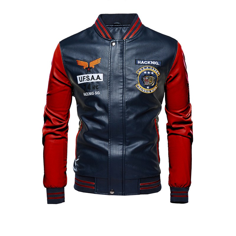 2024 New Motorcycle Leather Clothing Men's Leather Jackets Cross-Border Amazon AliExpress Fashion Embroidery Baseball Uniform - Image 11