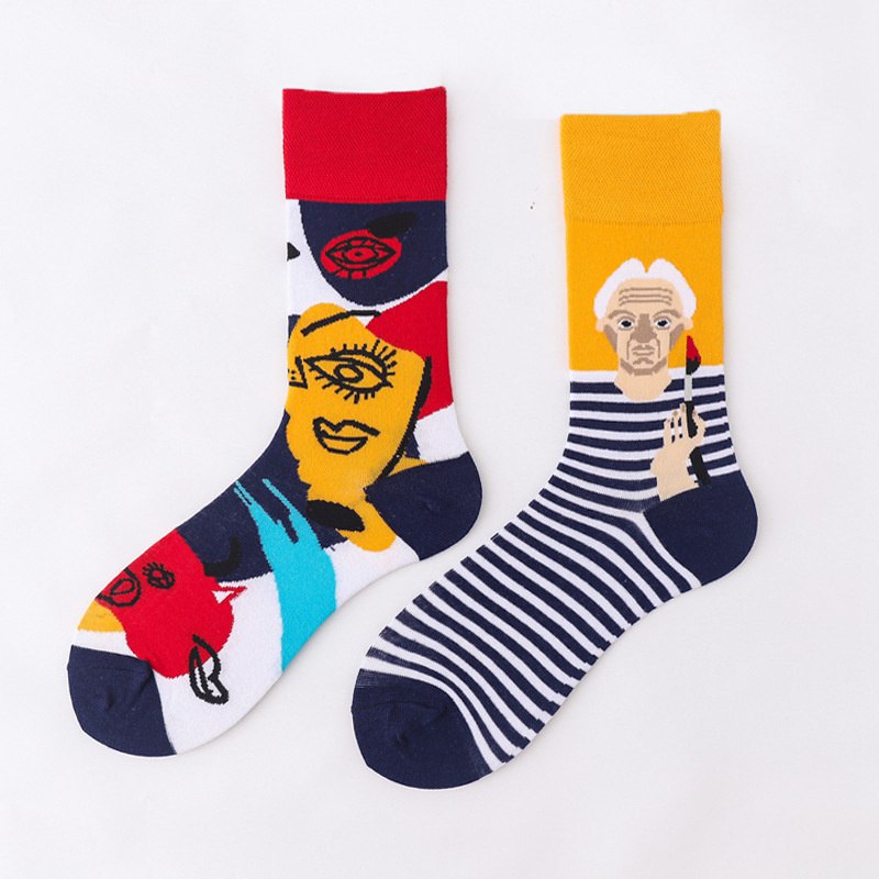 Mid-Calf AB Socks Men and Women Ins Trendy Socks Cartoon Street Cool European and American Version Cotton Socks Fashion Brand Fashionable Asymmetric Socks - Image 13