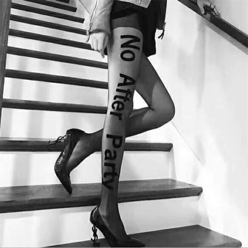 No after Party Arbitrary Cut Silk Stockings Snagging Resistant Letter Tattoo Socks Printed Stockings - Image 2