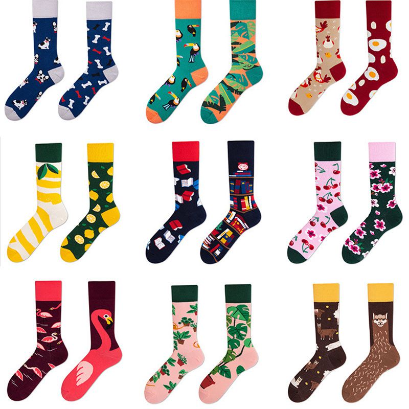 European and American Autumn and Winter New Creative Couple AB Trendy Socks Fashion Personality Trend Cartoon Jacquard Middle Tube Cotton Socks - Image 7