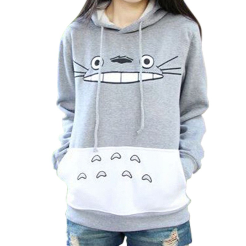 EBay New Totoro Print Cartoon Long Sleeve Sweater Women's Hooded Pullover Coat