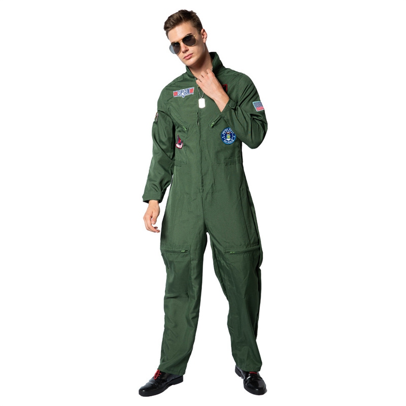 Retro Top Gun Maverick Flight Dress Halloween Costume For Adult Army Green American Military Pilot Uniform Kids Group Cosplay - Image 7