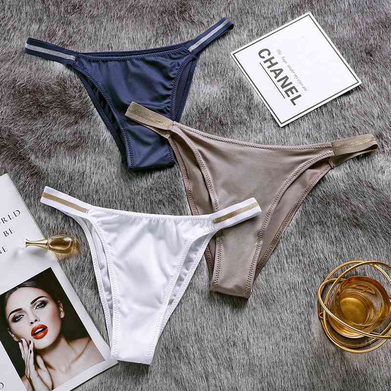 European and American Sexy Seamless Underwear Women's Pure Desire Mid-Waist Ice Silk Bikini Hip Lifting Triangle Underwear No Feeling Comfortable Cotton Crotch - Image 11