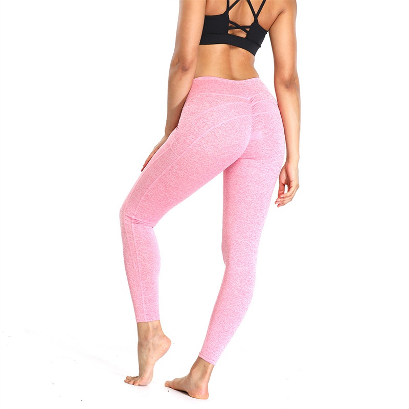 Europe and America Cross Border Products in Stock New Blended Solid Color Yoga Sports Fitness Leggings Cropped Pants for Women - Image 2