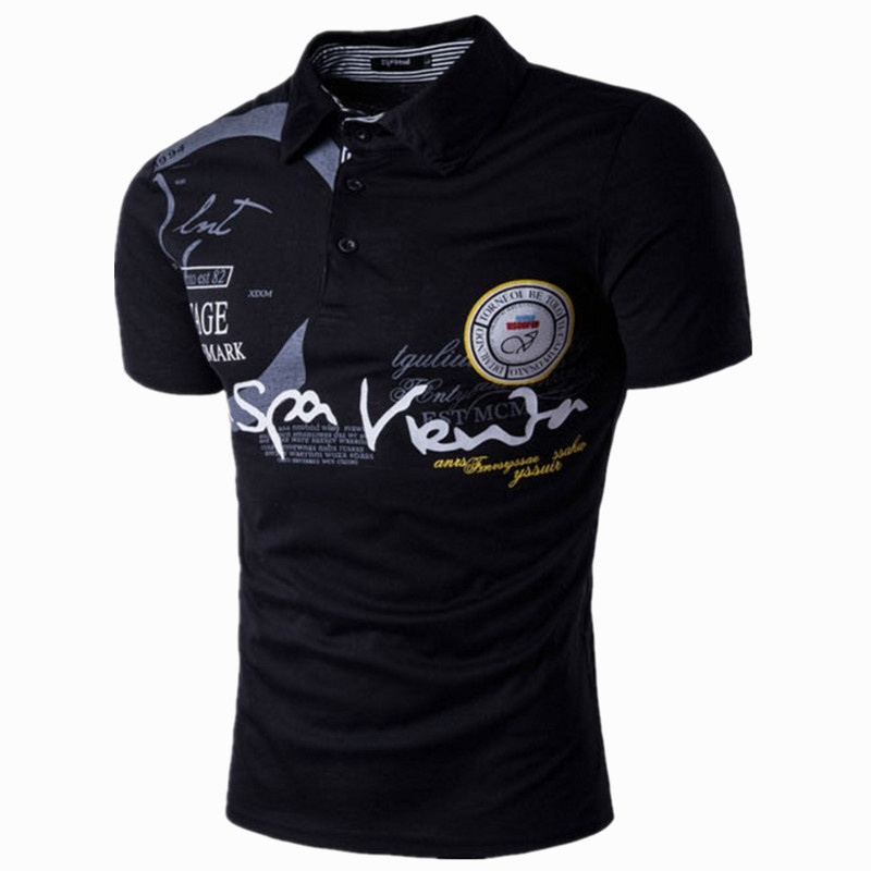 Cross-Border Foreign Trade Men's Clothing 2017 Spring and Summer New European and American Lapel Print Short-Sleeved Casual Polo Shirt Men's Top F035 - Image 2