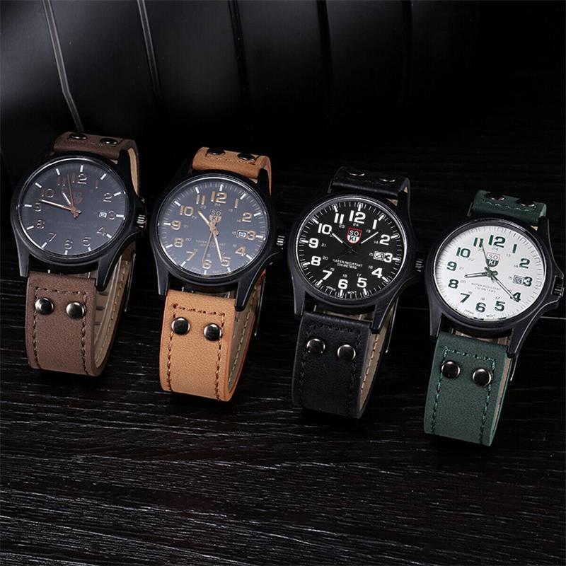 ZZ Men??s Military Leather Date Quartz Analog Army Casual Dress Wrist Watches UK - Image 6
