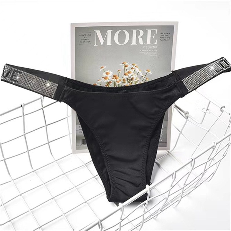 Sexy Letters Rhinestone Underwear Thin Belt Thong Women's Comfortable Milk Silk Thong T-Shaped Panties Women's T-Back - Image 6