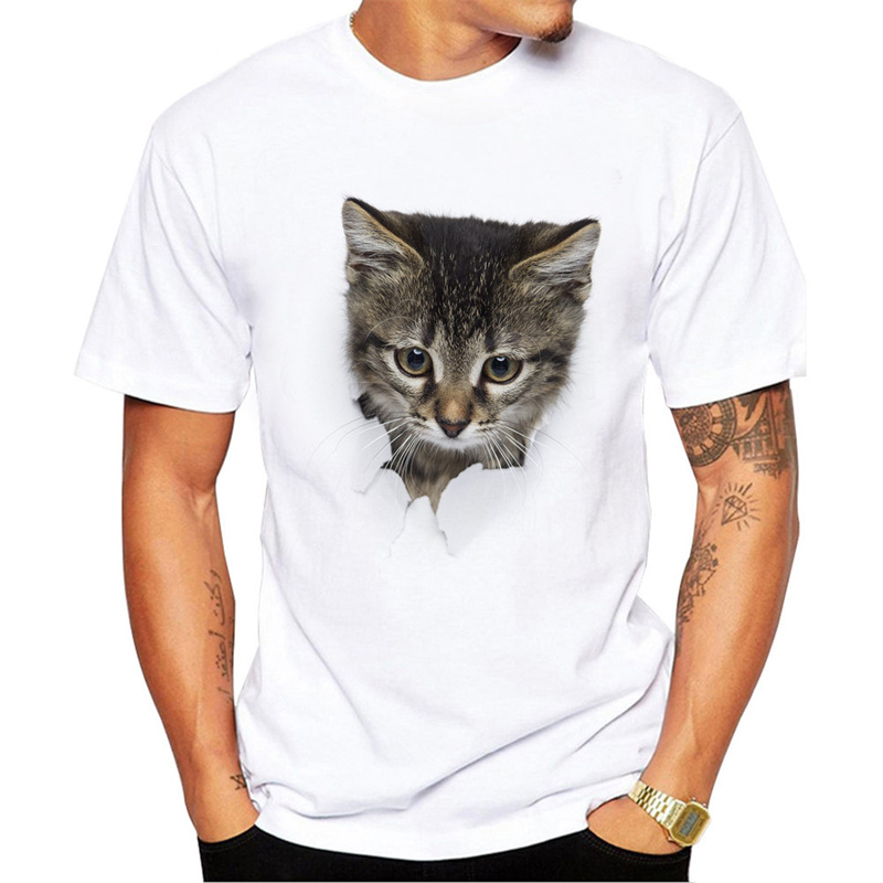 Wish AliExpress European and American Couple 3D Broken Paper Cat Cute Men's Printed T-shirt - Image 2
