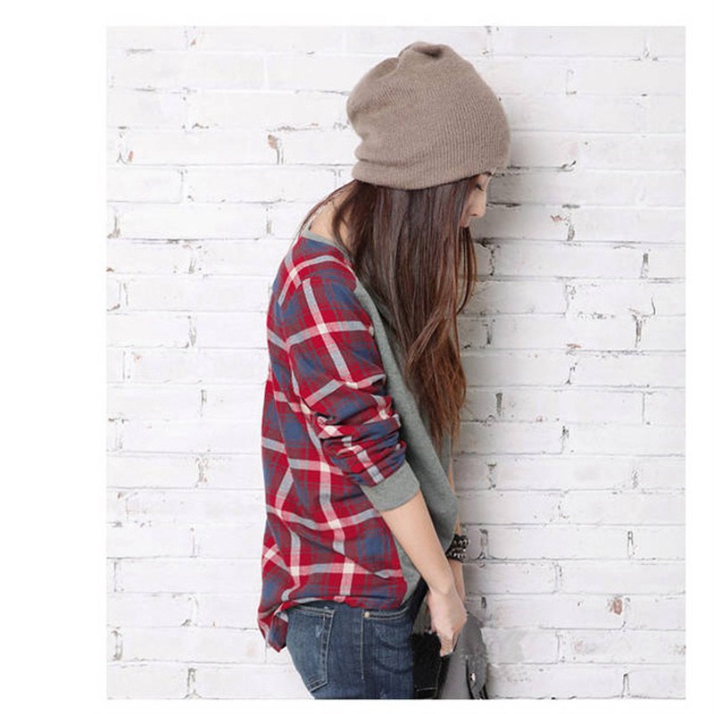 2024 Korean Spring and Summer Thin Plaid Bottoming Shirt Women's Long-Sleeved T-shirt Loose Foreign Trade Top T-shirt - Image 2
