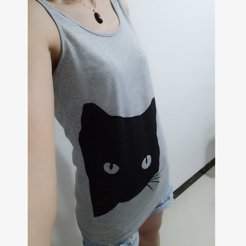 Cross-Border Sleeveless Sling Casual Foreign Trade Women's Clothing 2024 AliExpress Summer New Cat Head Printed Vest for Women - Image 2