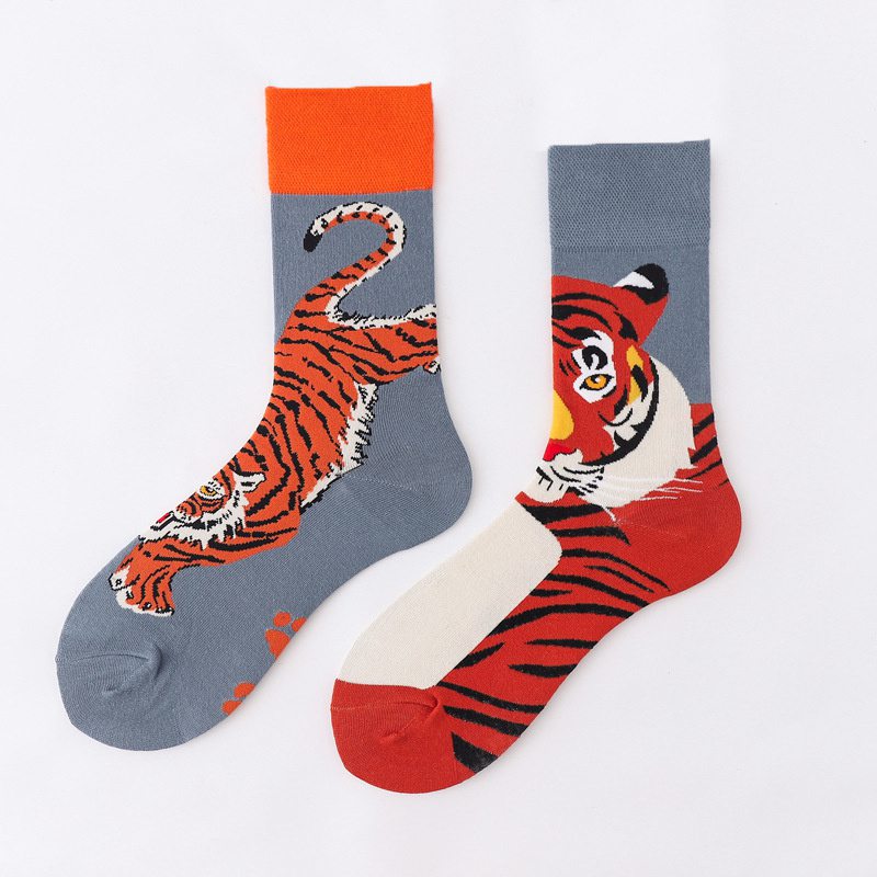 Mid-Calf AB Socks Men and Women Ins Trendy Socks Cartoon Street Cool European and American Version Cotton Socks Fashion Brand Fashionable Asymmetric Socks - Image 12