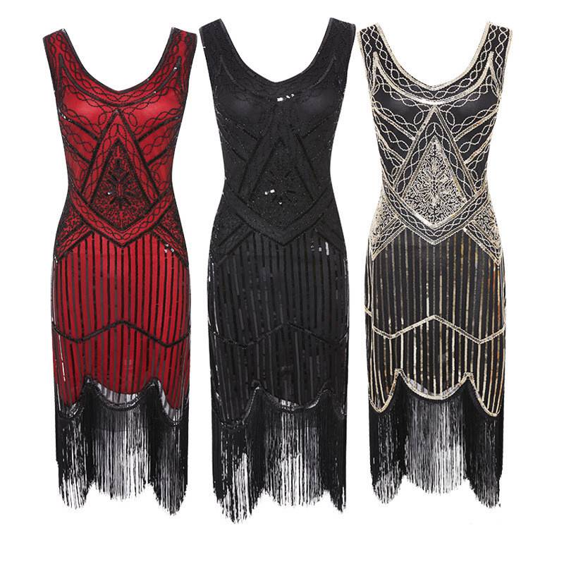1920's Dress Great Gatsby Costume Cocktail Party Sequin Fringe Flapper - Image 3