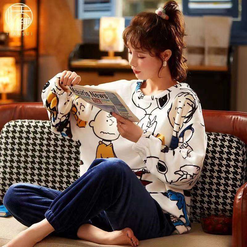 Flannel Women Pajamas Sets New 2024 Autumn Winter Warm Thick Coral Velvet Long Sleeve Cartoon Sleepwear Home Pijamas Set Girl - Image 28