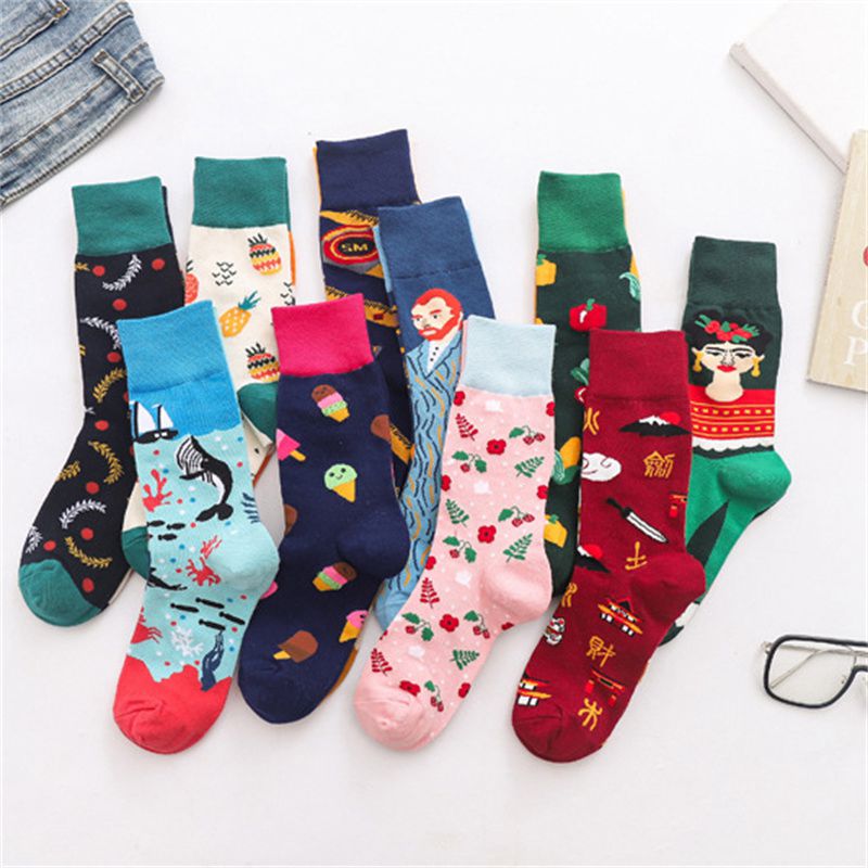 Mid-Calf AB Socks Men and Women Ins Trendy Socks Cartoon Street Cool European and American Version Cotton Socks Fashion Brand Fashionable Asymmetric Socks - Image 10