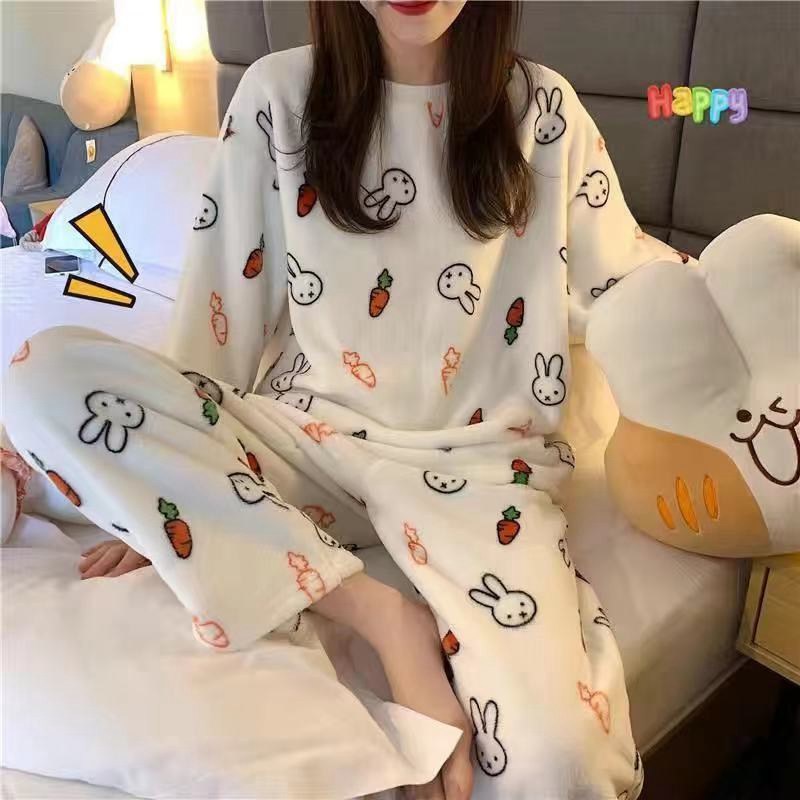 Flannel Women Pajamas Sets New 2024 Autumn Winter Warm Thick Coral Velvet Long Sleeve Cartoon Sleepwear Home Pijamas Set Girl - Image 27