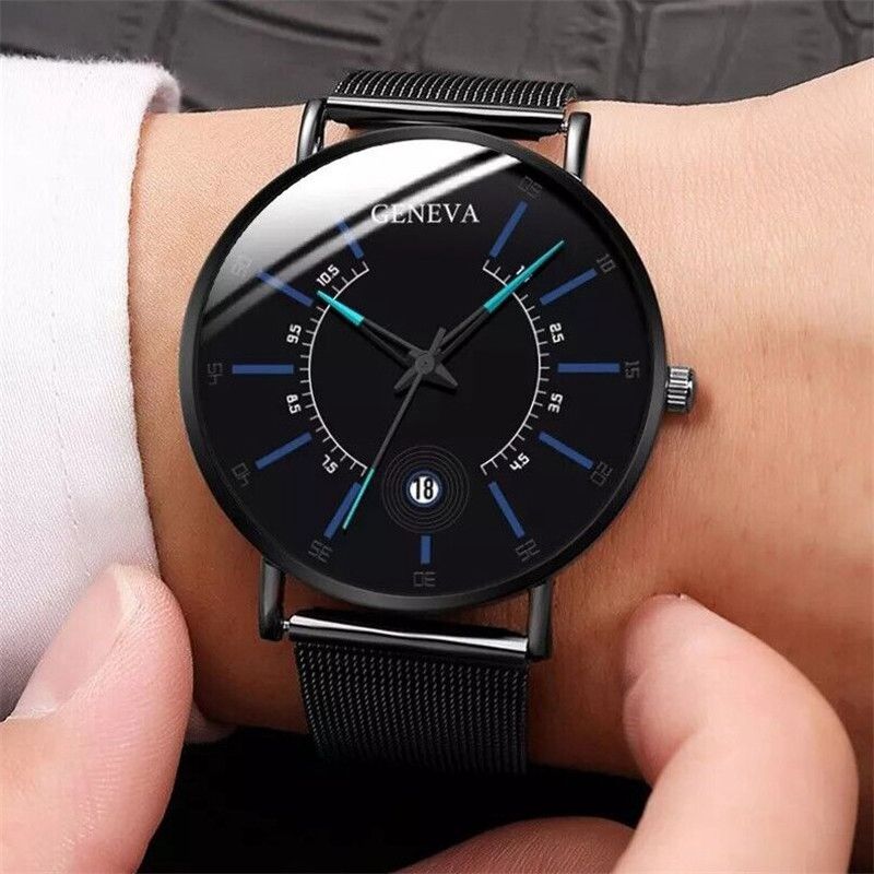 ZZ Men's Watches Red Ultra Thin Business Stainless Steel Mesh Quartz Watch Fashion