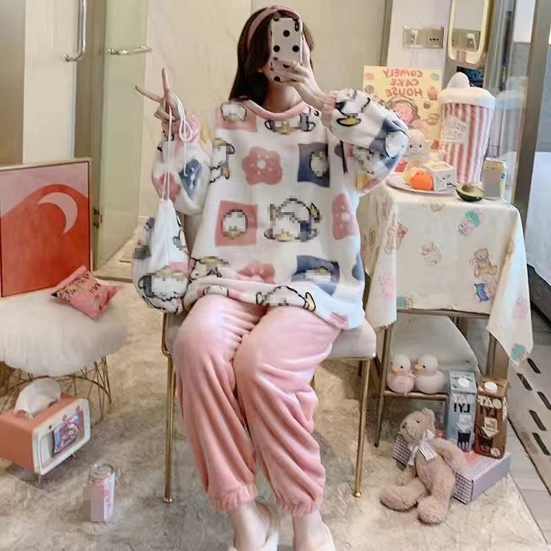 Flannel Women Pajamas Sets New 2024 Autumn Winter Warm Thick Coral Velvet Long Sleeve Cartoon Sleepwear Home Pijamas Set Girl - Image 26