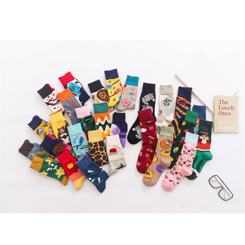 Mid-Calf AB Socks Men and Women Ins Trendy Socks Cartoon Street Cool European and American Version Cotton Socks Fashion Brand Fashionable Asymmetric Socks - Image 8