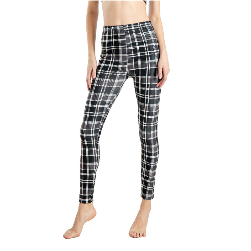 Amazon New European and American Striped Plaid Printed Yoga Pants Women's High Waist Slimming Leggings Yiwu Stall Wholesale - Image 18