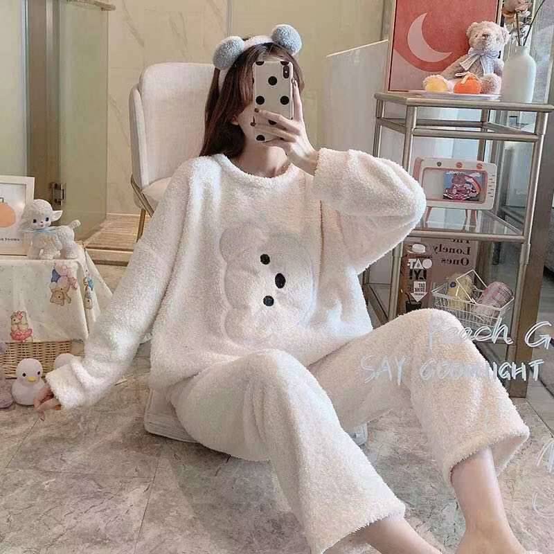 Flannel Women Pajamas Sets New 2024 Autumn Winter Warm Thick Coral Velvet Long Sleeve Cartoon Sleepwear Home Pijamas Set Girl - Image 25