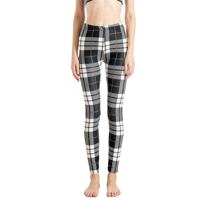 Amazon New European and American Striped Plaid Printed Yoga Pants Women's High Waist Slimming Leggings Yiwu Stall Wholesale - Image 19