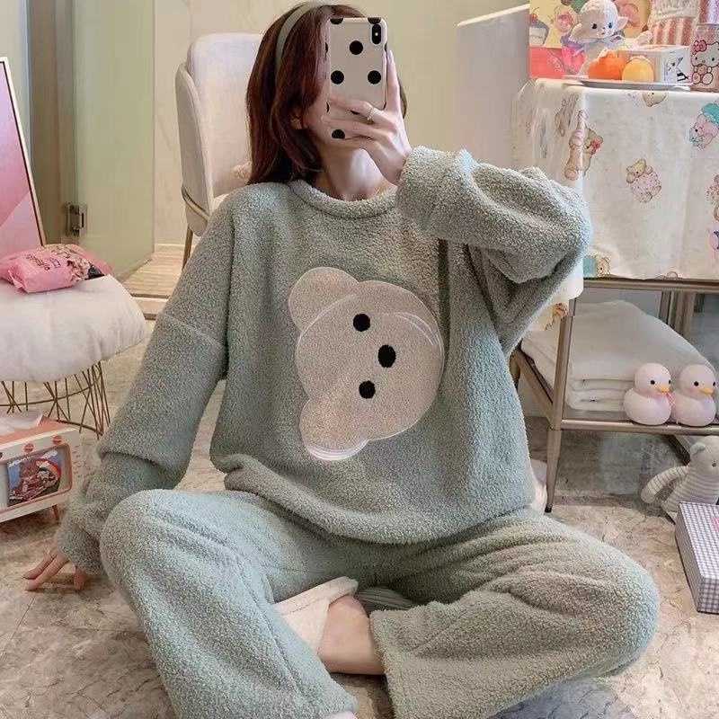 Flannel Women Pajamas Sets New 2024 Autumn Winter Warm Thick Coral Velvet Long Sleeve Cartoon Sleepwear Home Pijamas Set Girl - Image 24