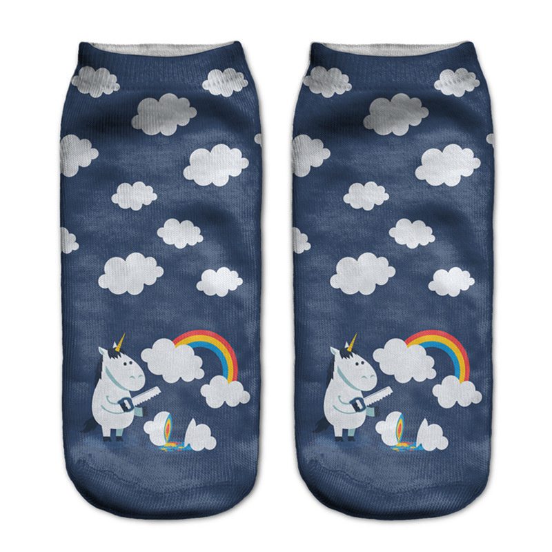 3D Digital Printing Socks Unicorn Unicorn Animal Expression Emoji Personality Boat Socks Women's Short Socks - Image 19