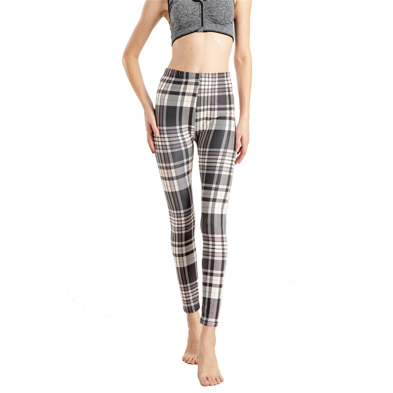 Amazon New European and American Striped Plaid Printed Yoga Pants Women's High Waist Slimming Leggings Yiwu Stall Wholesale - Image 20