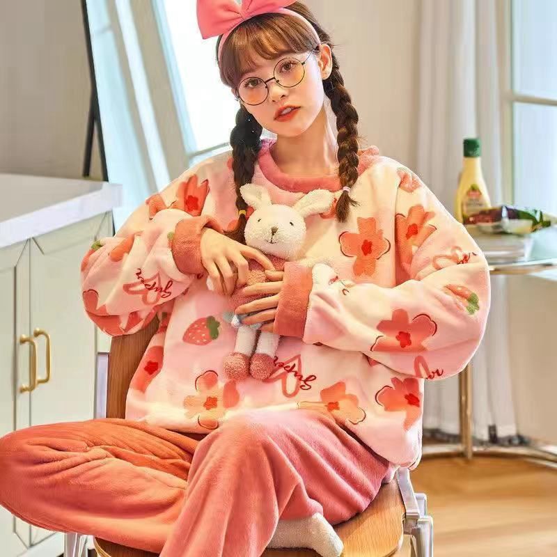 Flannel Women Pajamas Sets New 2024 Autumn Winter Warm Thick Coral Velvet Long Sleeve Cartoon Sleepwear Home Pijamas Set Girl - Image 23
