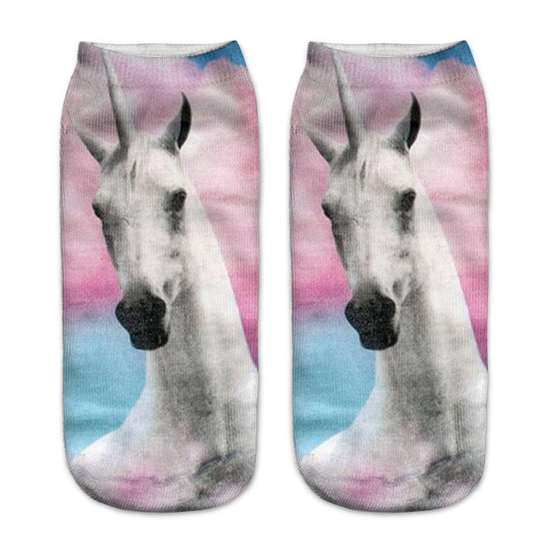3D Digital Printing Socks Unicorn Unicorn Animal Expression Emoji Personality Boat Socks Women's Short Socks - Image 20