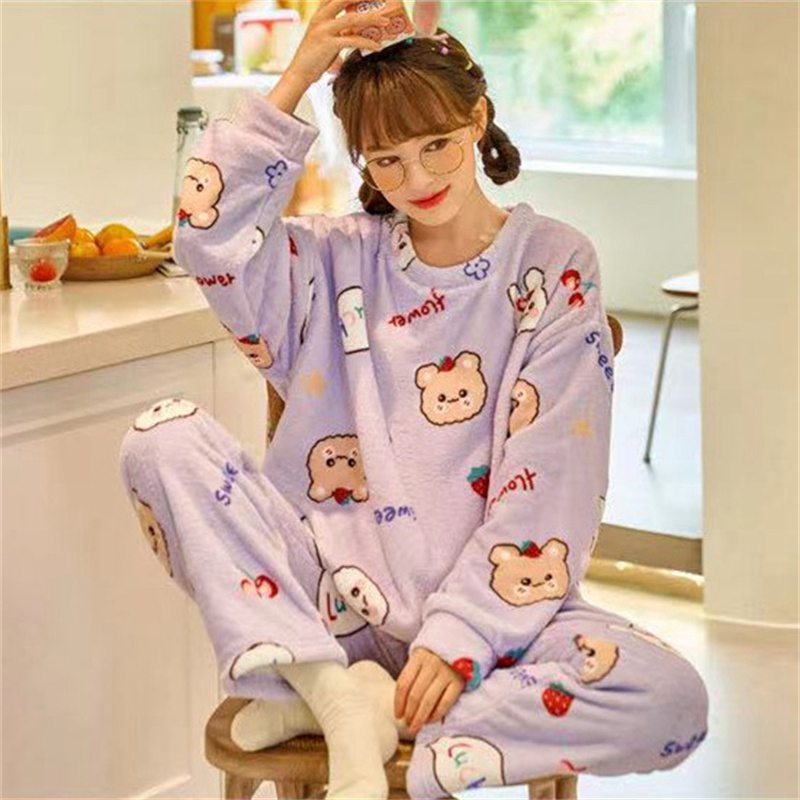 Flannel Women Pajamas Sets New 2024 Autumn Winter Warm Thick Coral Velvet Long Sleeve Cartoon Sleepwear Home Pijamas Set Girl - Image 22