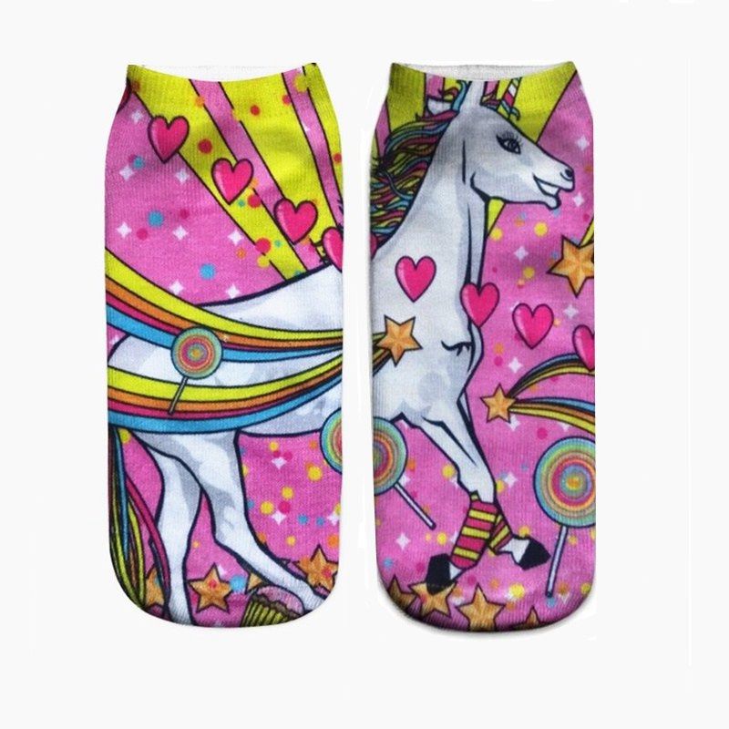 3D Digital Printing Socks Unicorn Unicorn Animal Expression Emoji Personality Boat Socks Women's Short Socks - Image 21
