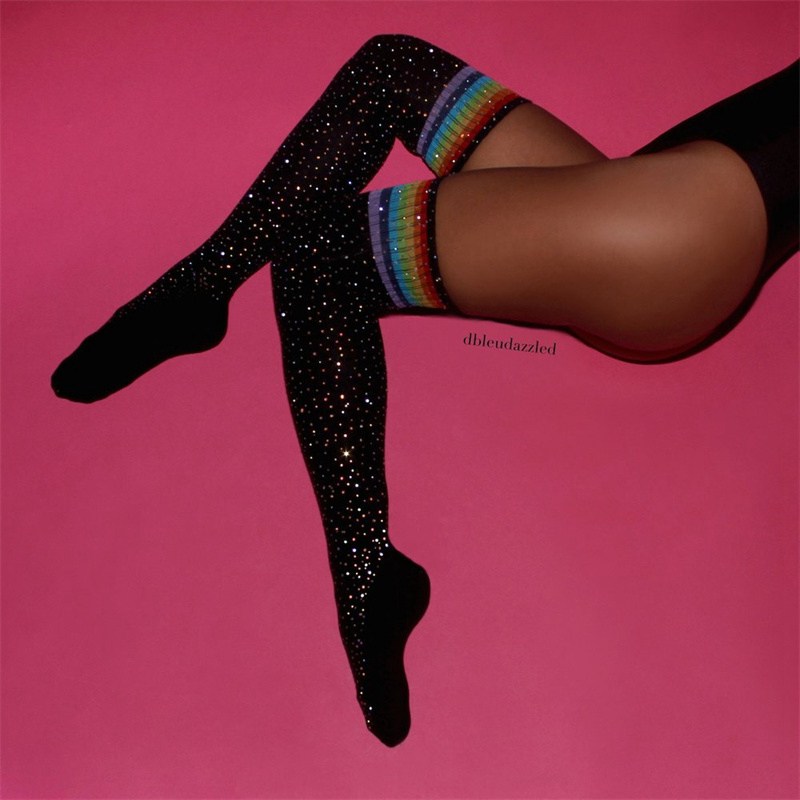 AliExpress Sexy Rhinestone Knee Socks Striped Women's Stockings Rhinestone Socks European and American High-Top Cotton Socks Factory Wholesale - Image 18