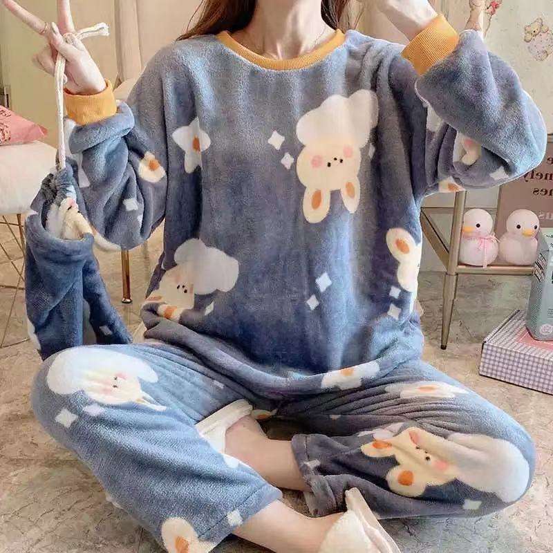 Flannel Women Pajamas Sets New 2024 Autumn Winter Warm Thick Coral Velvet Long Sleeve Cartoon Sleepwear Home Pijamas Set Girl - Image 20
