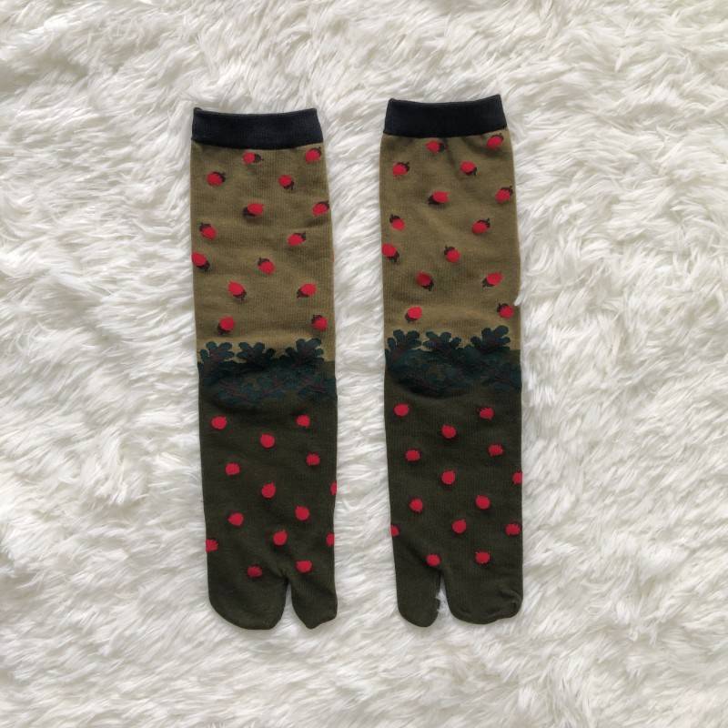 Japanese Multi-Color Jacquard Carrot Chestnut Flower Artistic Cute Two-Toe Socks Mid-Calf Tabi Toe Socks Trendy Socks - Image 20