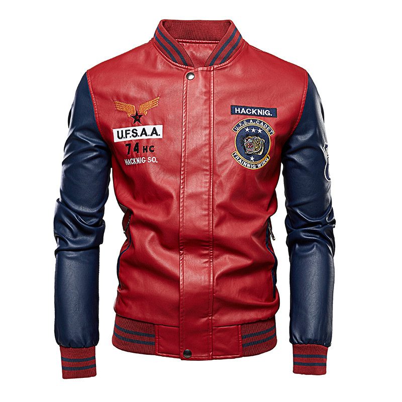 2024 New Motorcycle Leather Clothing Men's Leather Jackets Cross-Border Amazon AliExpress Fashion Embroidery Baseball Uniform - Image 12