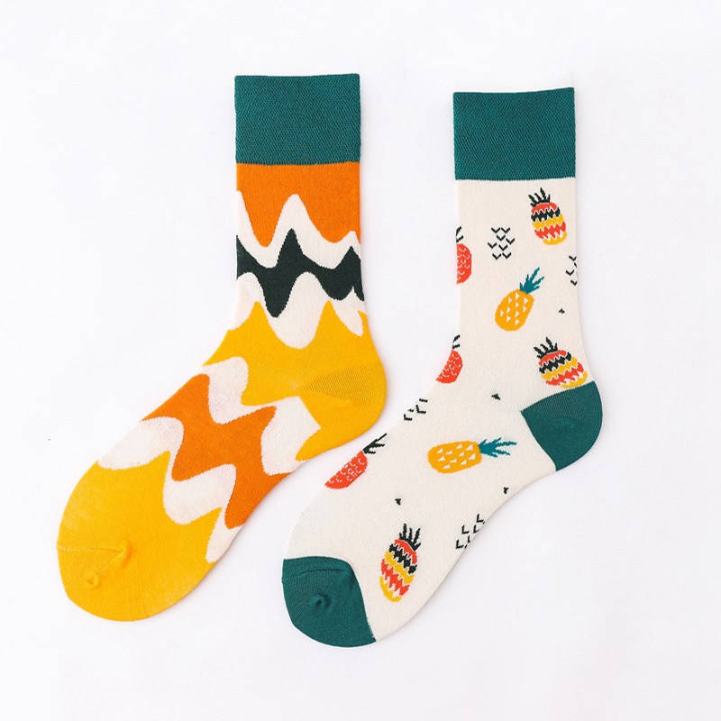 Mid-Calf AB Socks Men and Women Ins Trendy Socks Cartoon Street Cool European and American Version Cotton Socks Fashion Brand Fashionable Asymmetric Socks - Image 7