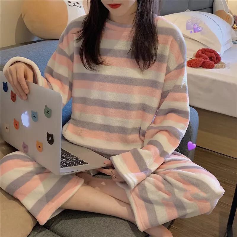 Flannel Women Pajamas Sets New 2024 Autumn Winter Warm Thick Coral Velvet Long Sleeve Cartoon Sleepwear Home Pijamas Set Girl - Image 19