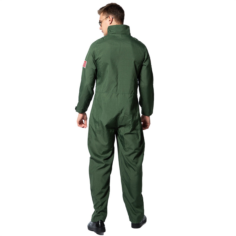 Retro Top Gun Maverick Flight Dress Halloween Costume For Adult Army Green American Military Pilot Uniform Kids Group Cosplay - Image 6