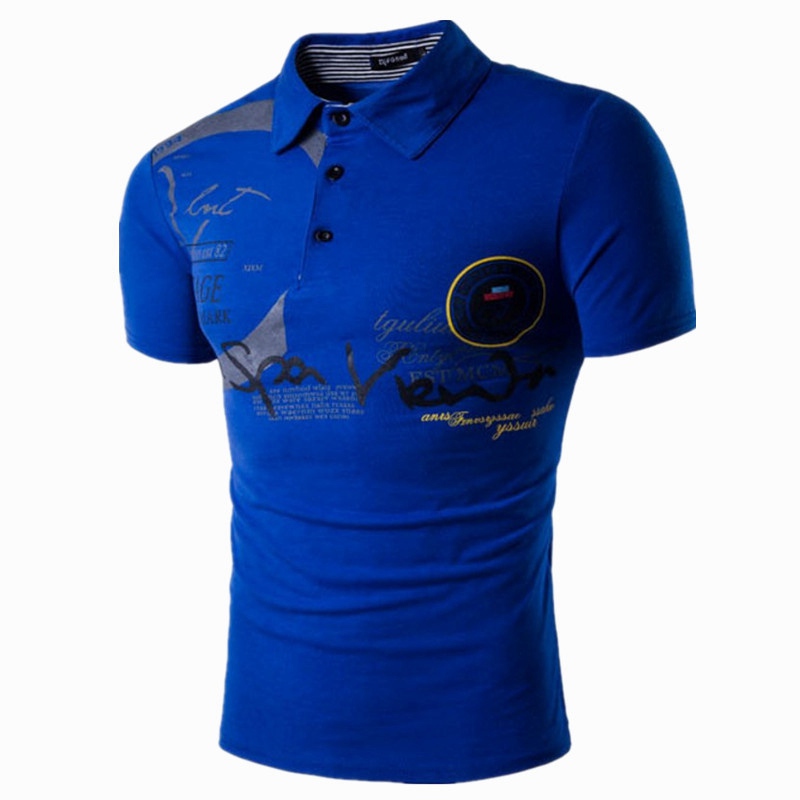 Cross-Border Foreign Trade Men's Clothing 2017 Spring and Summer New European and American Lapel Print Short-Sleeved Casual Polo Shirt Men's Top F035 - Image 3