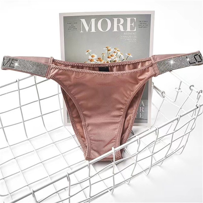 Sexy Letters Rhinestone Underwear Thin Belt Thong Women's Comfortable Milk Silk Thong T-Shaped Panties Women's T-Back - Image 7